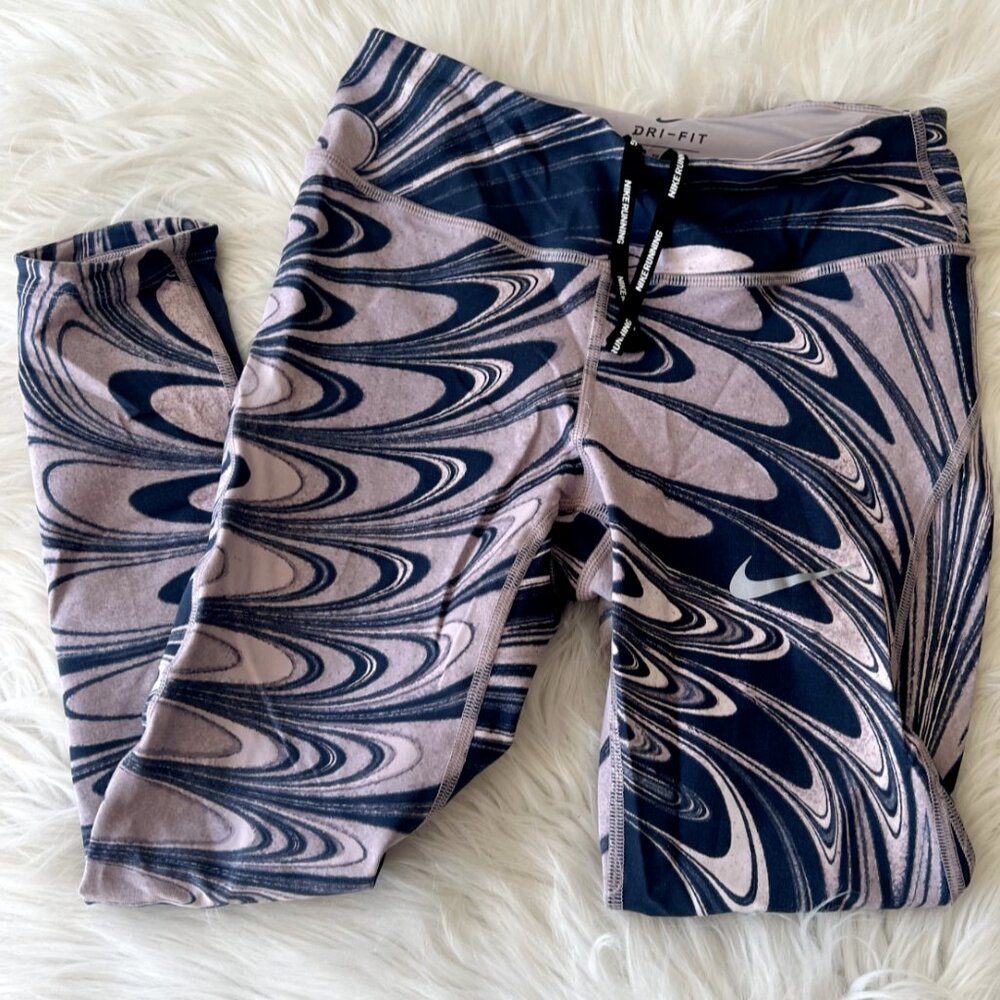 Nike Running Dri Fit Capri Leggings Pink Navy Key & Side Pocket Women's XS